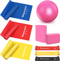 RENRANRING Exercise Ball for Yoga - 11-In-1 Yoga Ball Set with Resistance Bands, Yoga Block, Pump, Workout Balls for Exercise, Stability, Office Ball Chair, Home & Gyms (Pink)